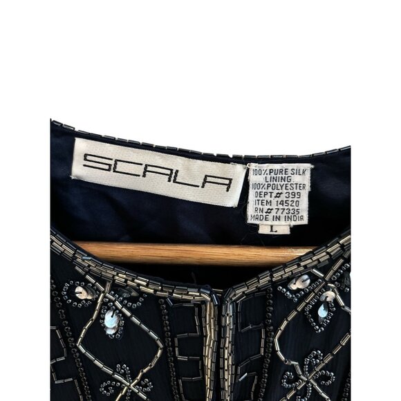 Vintage Scala Beaded Silk Jacket Navy/Gold Size L Made In India - Picture 2 of 6